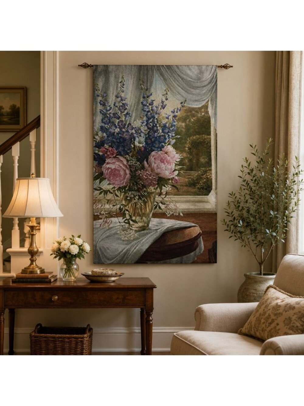 Country Estate Floral Vase of Gladiola and Peony Grande Tapestry Wall Hanging